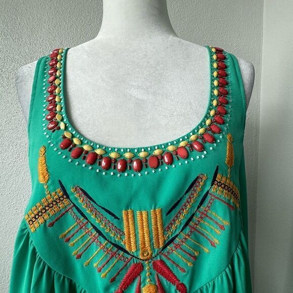 THML Green Shift Dress Beaded Embroidered Sleeveless Lined Size Small - Picture 9 of 13
